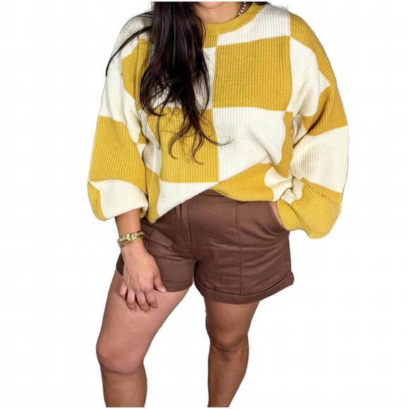 NEW LDC checkered chunky sweater in mustard - Picture 1 of 3
